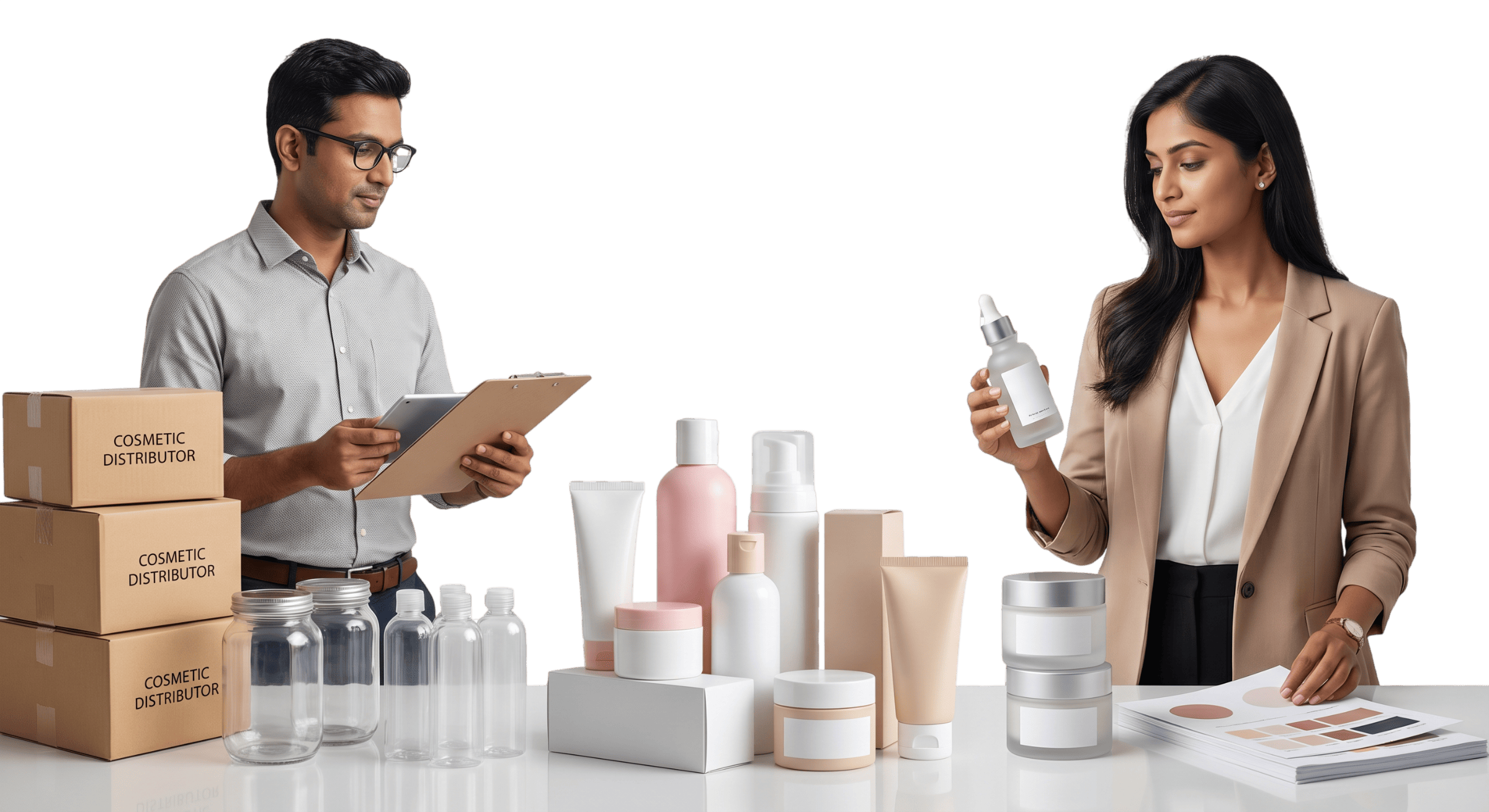 boy and girl doing skincare and cosmetic product business.