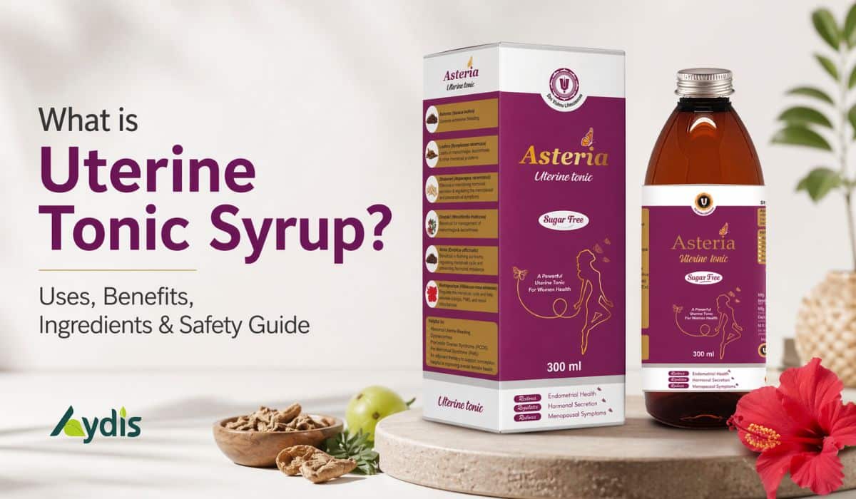 uterine tonic syrup placed on the table